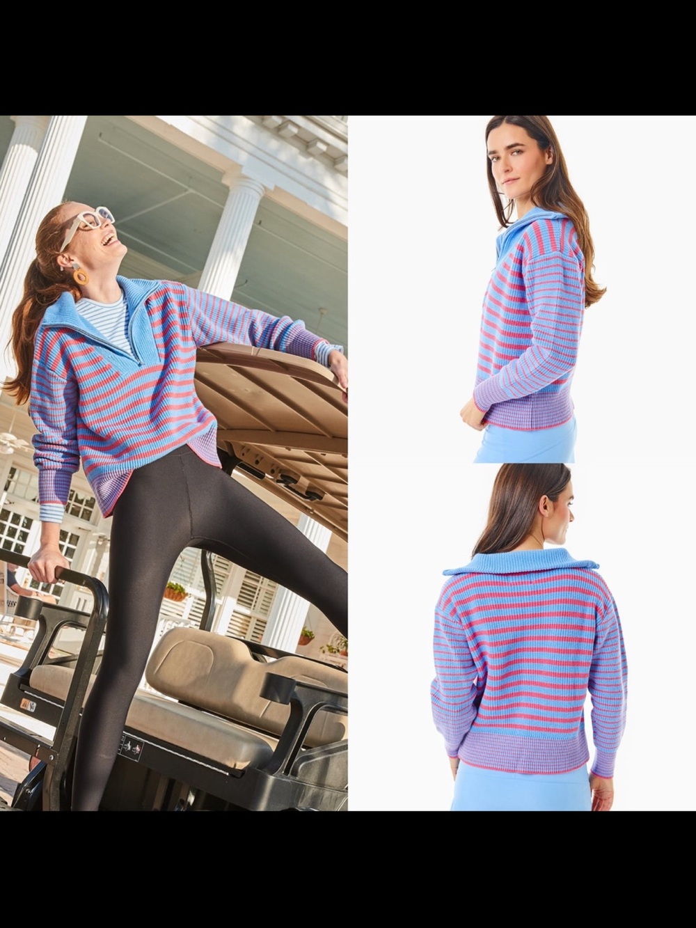 Addison Bay Griffin Lavender & Pink Striped Knit Quarter-Zip Hoodie